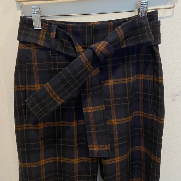 Aritzia Wilfred Wool Tie-Front Pants in Navy/Orange Plaid - Picture 7 of 12